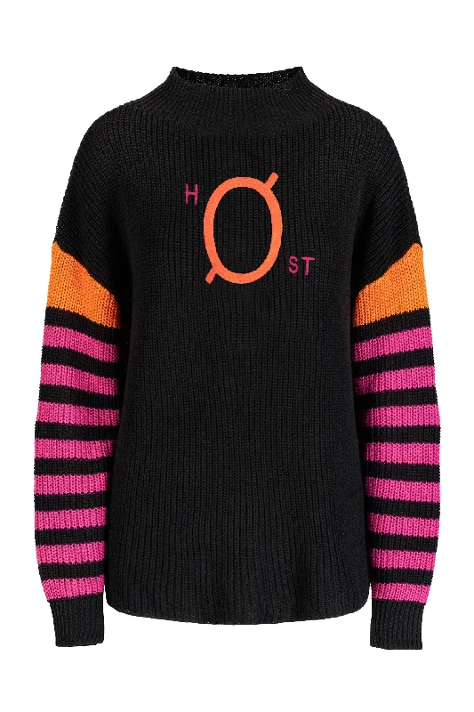 Høst Knitted Jumper - Black Zippered Buttoned Snapped