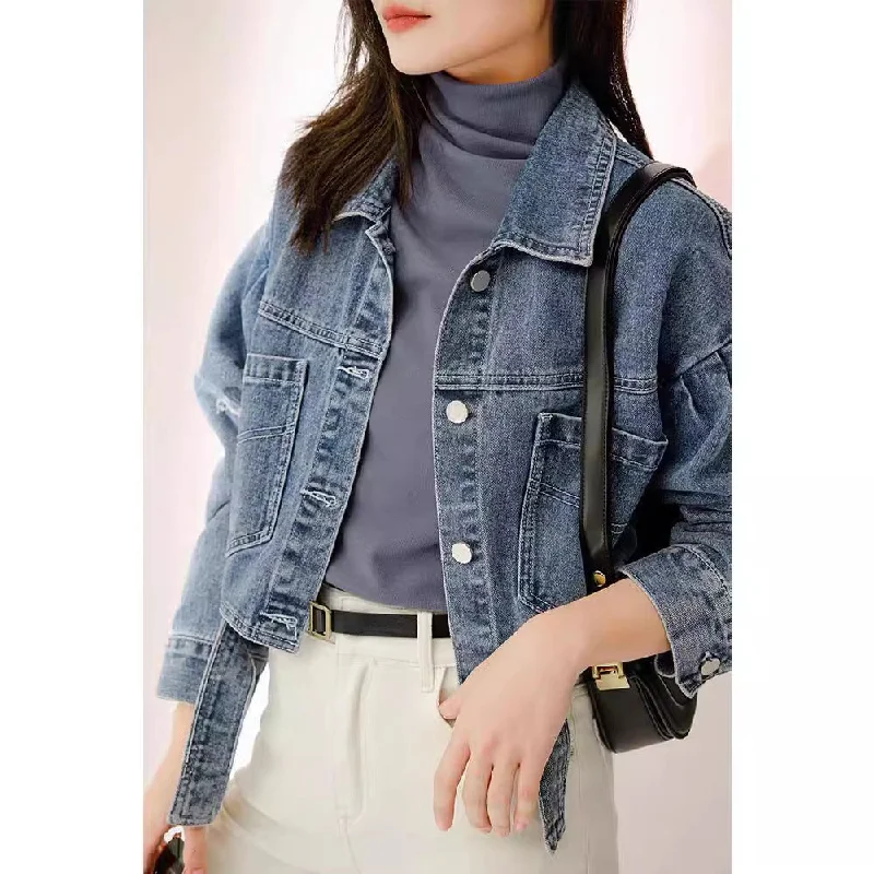 Wjczt fall 2024 fashion trends Denim Coat Short Ripped Loose Long Sleeve Spring and Autumn Jacket for Women Summer Insulated Jacket Fitted Jacket Loose Jacket