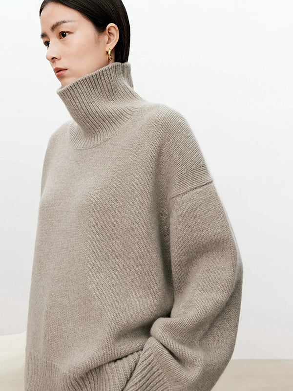 Turtleneck pure 100% cashmere sweater female loose and thick languid lazy wind pullover sweater knitting base WOOL sweater Wool Fabric Cashmere Fabric Tweed Fabric