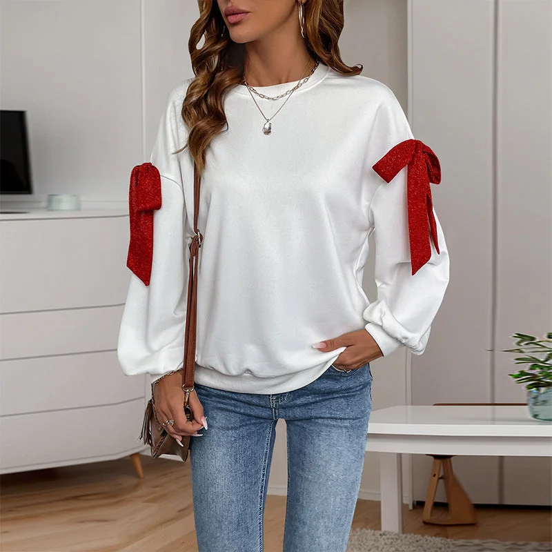 IKEARLAX 2025  Valentine's Day loose sweater top crew neck long sleeve Christmas tie bow sweater women Wool Sweater Cotton Sweater Cashmere Sweater