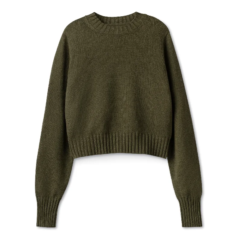 Basic Crop Fitted Sweater IN: Olive Print Jacquard Patchwork