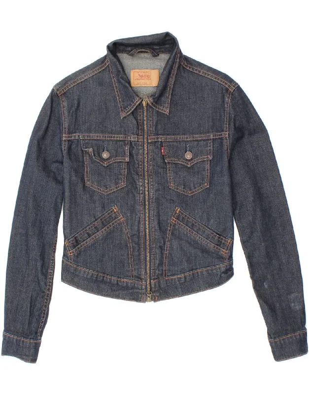 LEVI'S Girls Crop Denim Jacket 8-9 Years  Medium  Navy Blue Cotton Cardigan Sweater Pullover