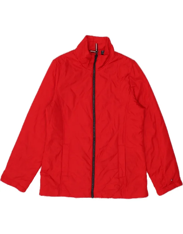 TOMMY HILFIGER Womens 3 In 1 Windbreaker Jacket UK 16 Large Red Polyester Stand-Up Collar Roll-Neck Collar Turtle Neck