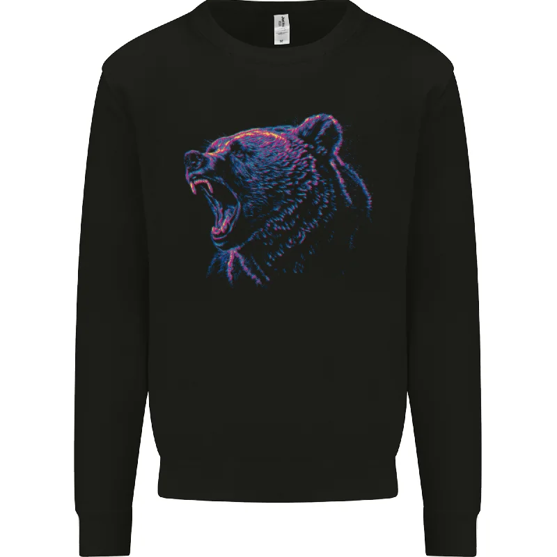 An Artistic Roaring Grizzly Bear Mens Sweatshirt Jumper Hoodie with Drop Shoulder Relaxed Streetwear