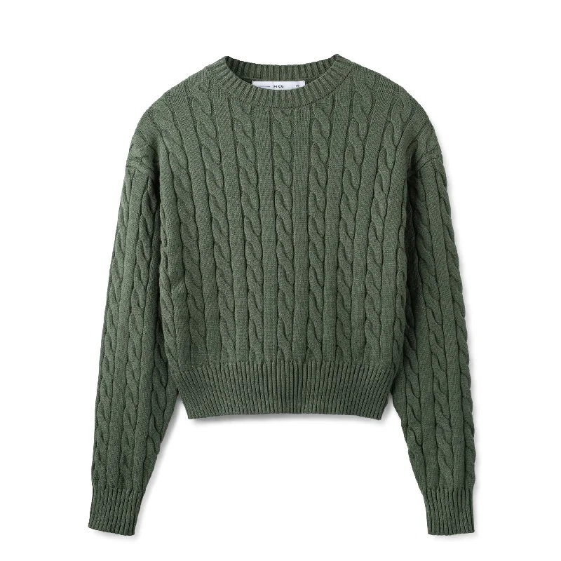 Cable Knit Dolman Sweater In: Sage Silk Blend Satin Velvet