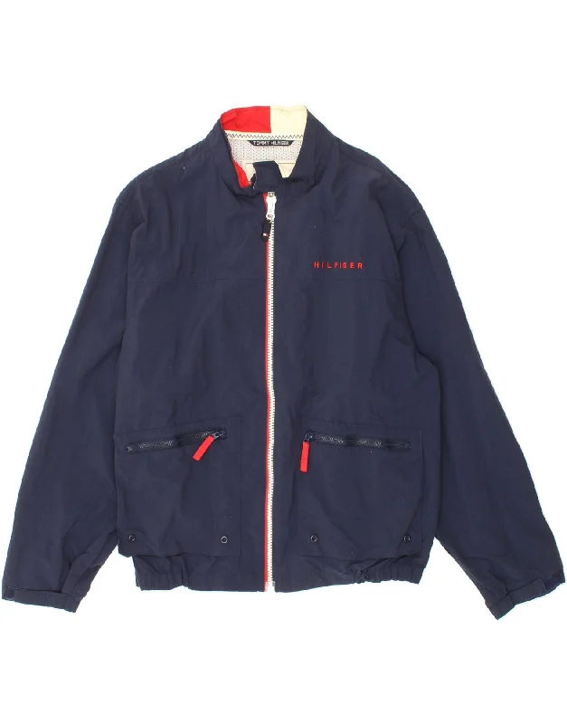 TOMMY HILFIGER Mens Graphic Bomber Jacket UK 38 Medium Navy Blue Polyamide Belted Jacket Elasticated Jacket Padded Jacket