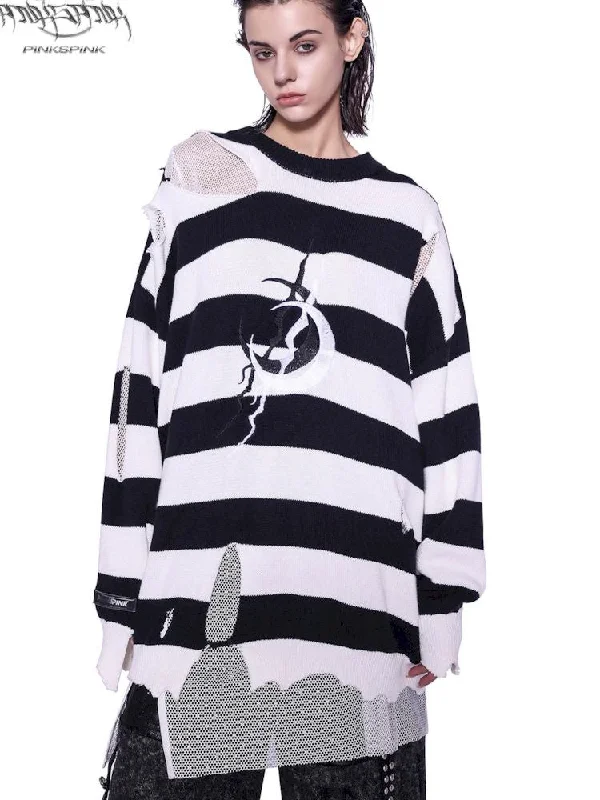 Electric Moon Destruction Striped Sweater【s0000009945】 Striped Floral Plaid