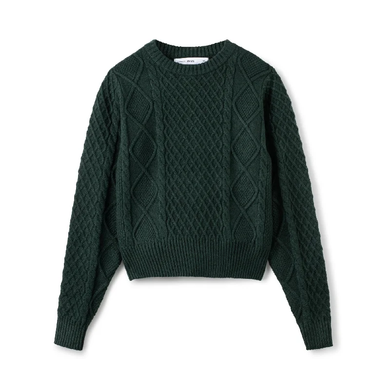 Lux Cable Knit Sweater In: Hunter Green Boxy Sweater Fitted Sweater A-Line