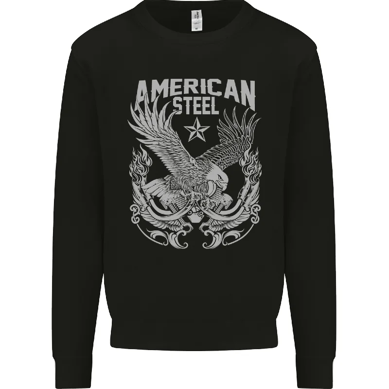 American Steel Motorbike Motorcycle Biker Mens Sweatshirt Jumper Hoodie with Oversized Fit Loose Comfortable