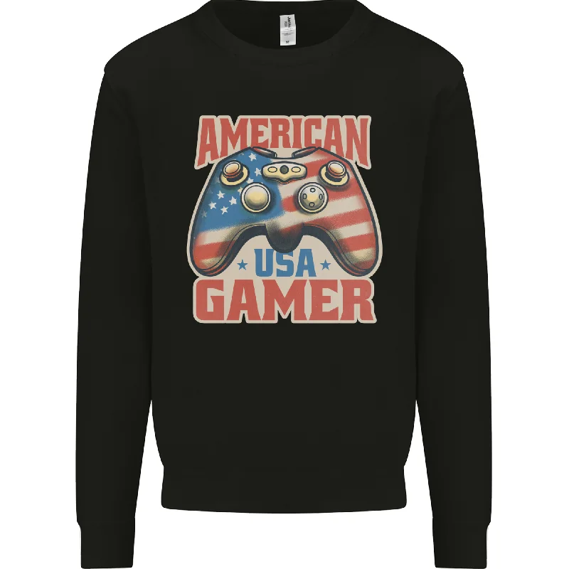 American USA Gamer Video Games Joypad Mens Sweatshirt Jumper Hoodie with Batwing Sleeves Loose Dramatic