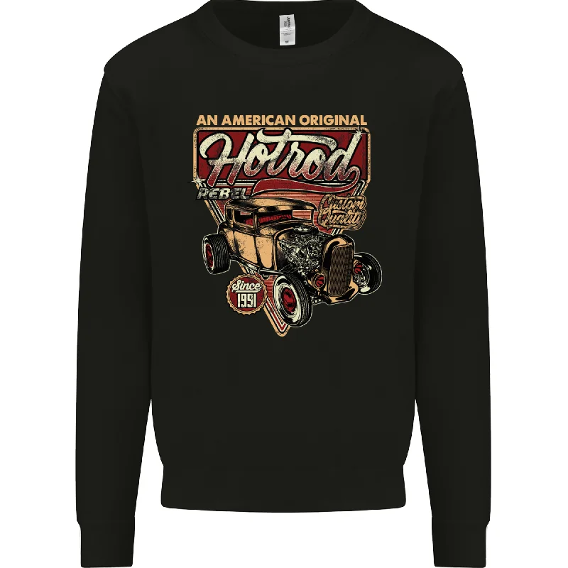 An American Original Hotrod Mens Sweatshirt Jumper Hoodie with Ribbed Cuffs Snug Fit Comfort