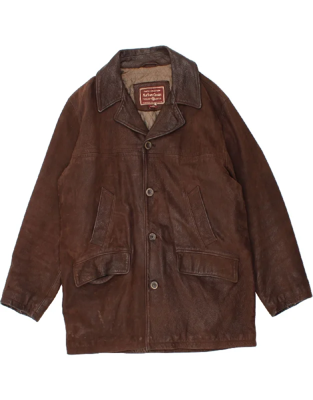 MARLBORO CLASSICS Mens Leather Jacket UK 42 XL Brown Leather Cotton Jacket Linen Jacket Terry Jacket