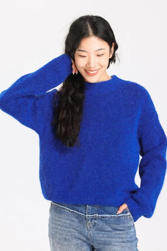 Lara Basic Alpaca Wool Knit Jumper - Royal Blue High Neck Crew Neck V-Neck