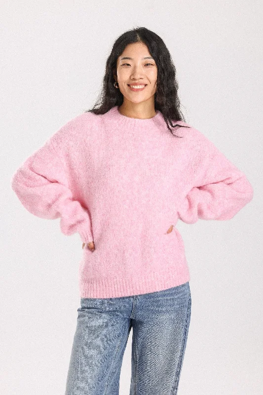 Lara Basic Alpaca wool Knit Jumper - Pink Fleece Fabric Down Fabric Feather Fabric