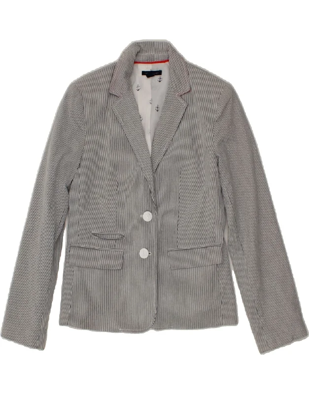 TOMMY HILFIGER Womens 2 Button Blazer Jacket US 2 XS Grey Pinstripe Cotton Knit Fabric Woven Fabric Fleece Fabric