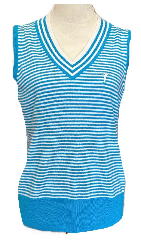 Golfino White & Turquoise Striped Women's Pullover Golf Sweater Vest Size 10 MSP$110 Tailored Straight A-Line