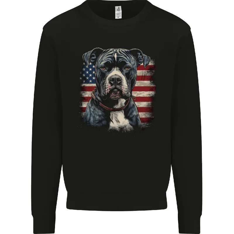 American Pitbul With USA Flag America Dog Mens Sweatshirt Jumper Hoodie with Gradient Ombre Colorful