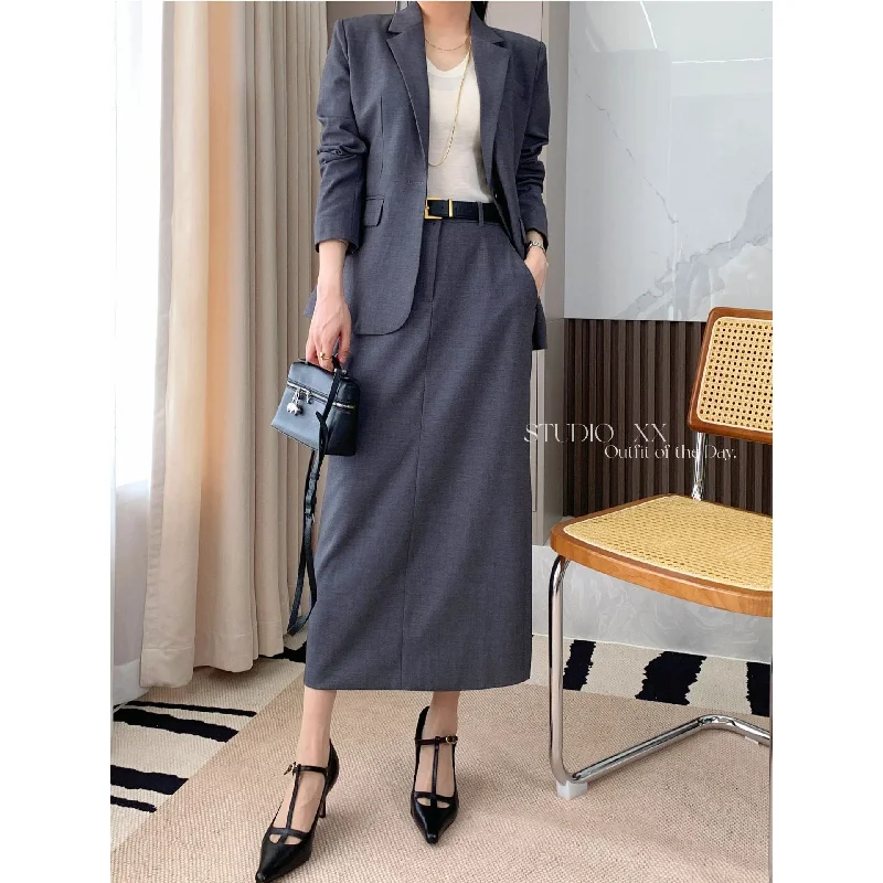 Wjczt buisnesscore outfit women Th Home Light Luxury! Three-Dimensional Cut Wool Blended Slim Fit Slimming One Button Suit Jacket Skirt Suit Women Knit Jacket Woven Jacket Fleece Jacket