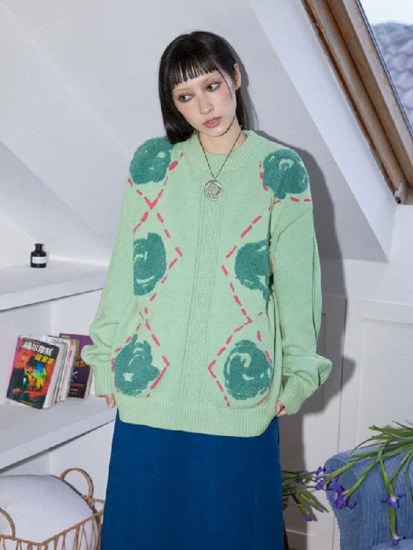 Jacquard Loose Slouchy Sweater【s0000010100】 Graphic Sweater Embroidered Appliqued