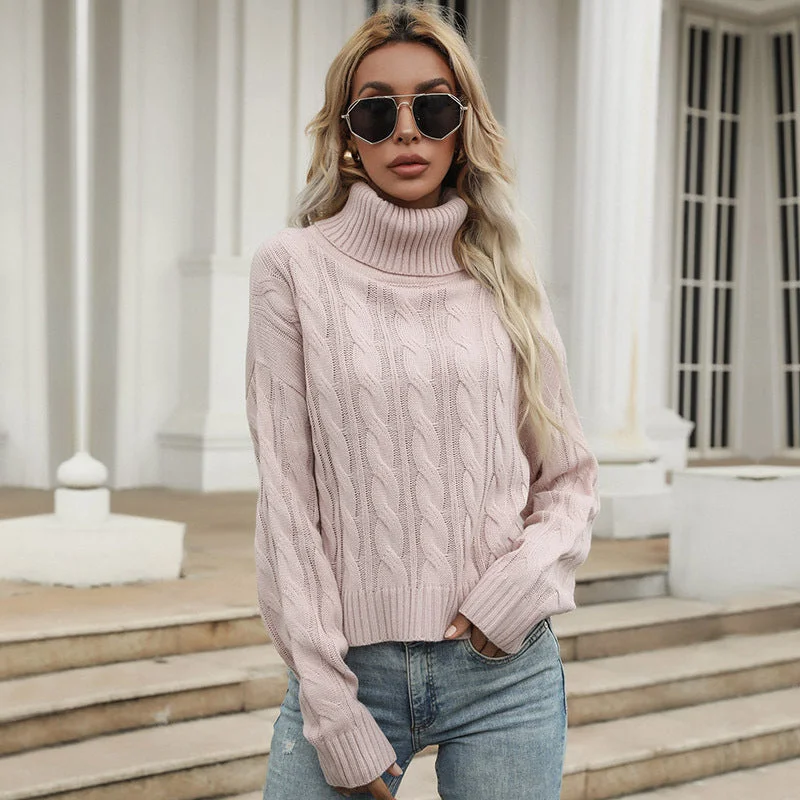 IKEARLAX 2025 women's clothing popular autumn and winter new turtleneck twist sweater knitted sweater thickened thermal pullover top Zippered Front Buttoned Front Snap Front