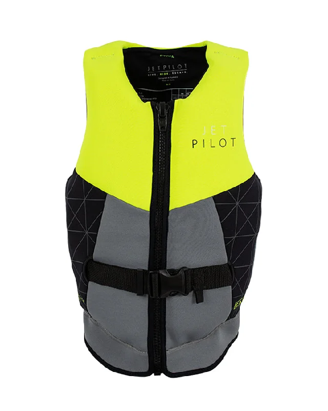 Jetpilot Cause Ladies Life Jacket - Yellow/Grey A-Line Jacket Boat Neck Shawl Collar