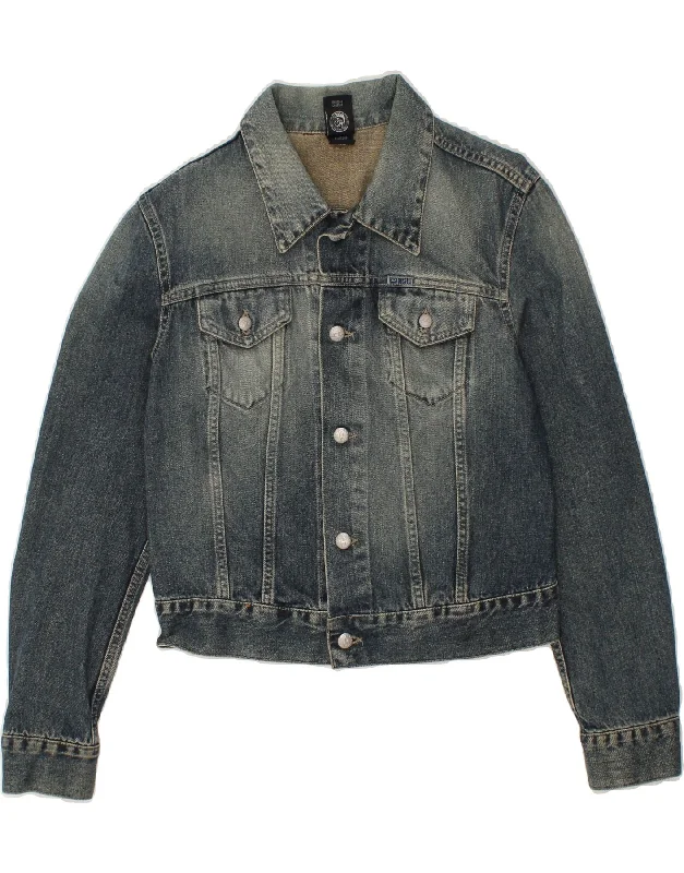 DIESEL Womens Crop Denim Jacket UK 14 Medium Blue Cotton Satin Jacket Silk Jacket Chiffon Jacket