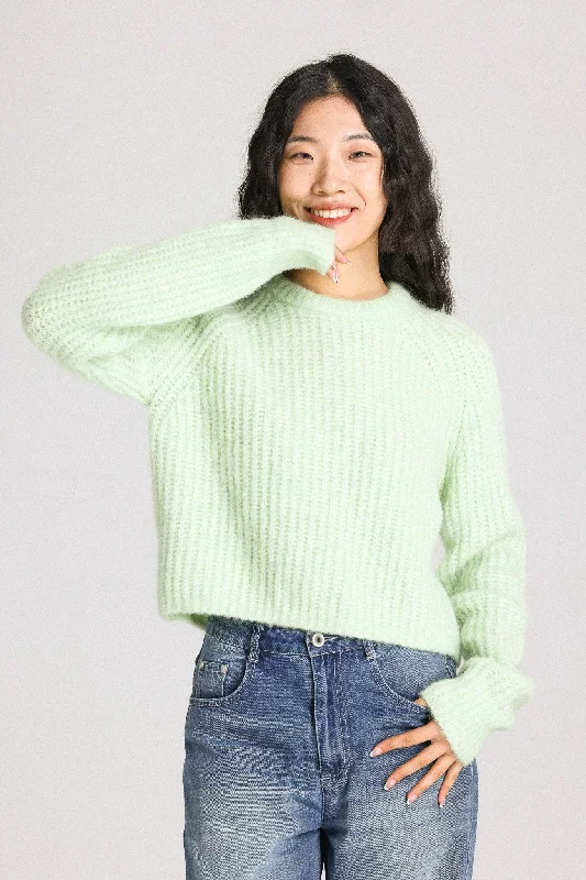 Janet Ribbed Alpaca wool  Knit Jumper  - Lime Boxy Sweater Fitted Sweater A-Line