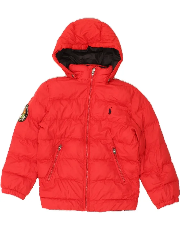 POLO RALPH LAUREN Girls Hooded Padded Jacket 7-8 Years Small Red Polyester Wool Jacket Cashmere Jacket Tweed Jacket