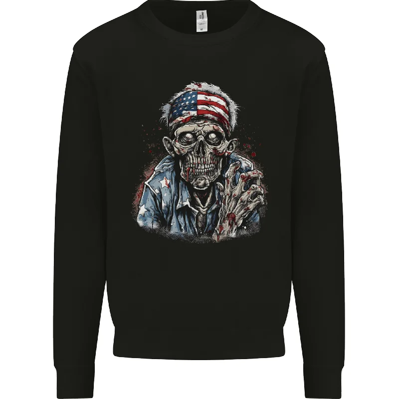 American Zombie USA Flag Halloween Mens Sweatshirt Jumper Hoodie with Rolled Sleeves Casual Relaxed