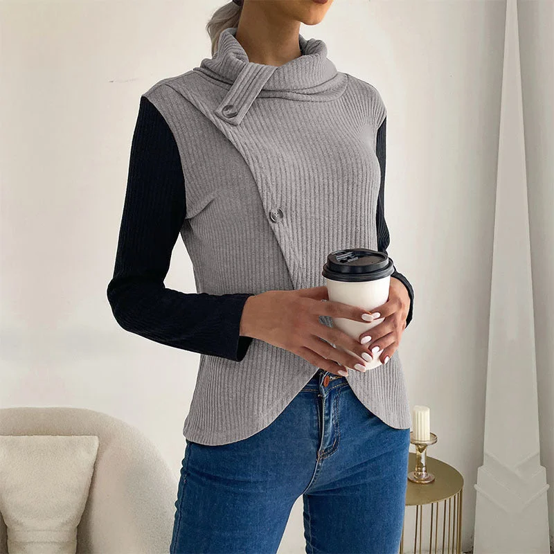 IKEARLAX New New  Cross-border Hot Trade Splicing Top 2025 Casual Women's Autumn Long Sleeve Pullover Knitted Sweater Modern Contemporary Chic