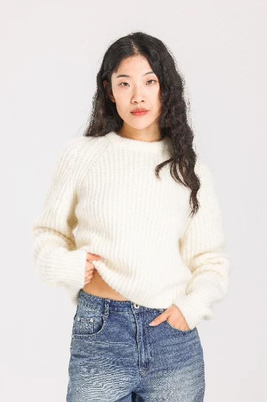 Janet Ribbed Alpaca Wool Knit Jumper - White Welt Pockets Slit Pockets Flap Pockets