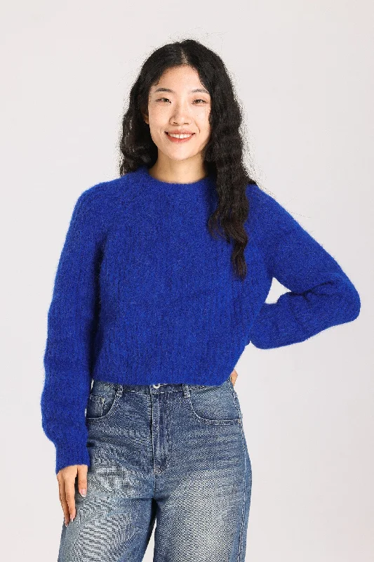 Janet Ribbed Alpaca Wool Knit Jumper - Royal Blue Mesh Fabric Canvas Fabric Denim Fabric