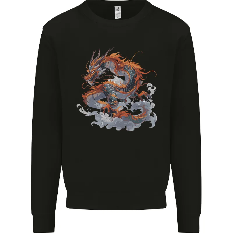 An Ancient Dragon on a Cloud Mens Sweatshirt Jumper Hoodie with Lining Warm Insulated