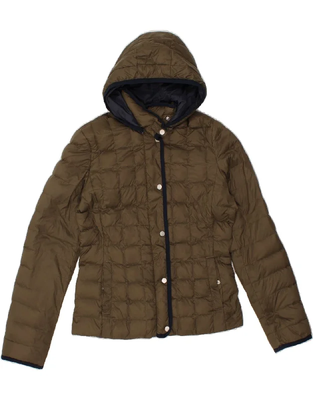 TOMMY HILFIGER Womens Hooded Padded Jacket UK 10 Small Khaki Chenille Fabric Brocade Fabric Lace Fabric