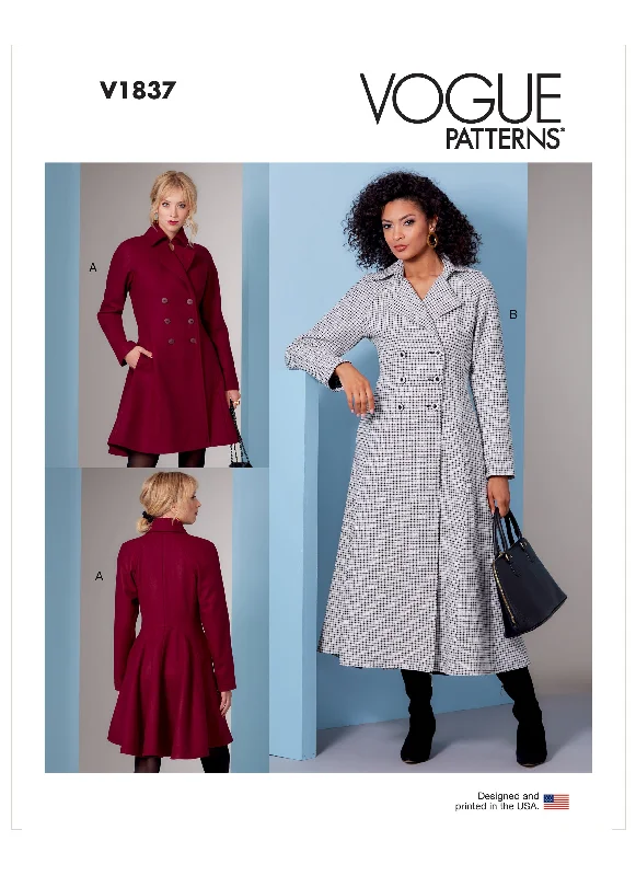 Vogue Pattern V1837 Misses' Coat Front Pockets Side Pockets Patch Pockets