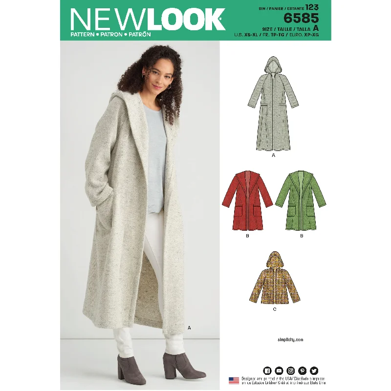 Newlook Pattern 6585 Misses' Coat with Hood Tie-Waist Belted Drawstring