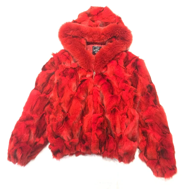 Kashani Women's Red Fox Fur Hooded Coat Coat Overcoat Trench Coat