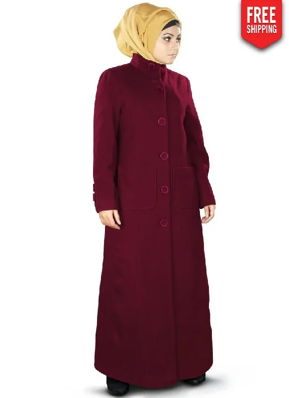 Safiyya Long Coat Maroon Mesh Canvas Denim