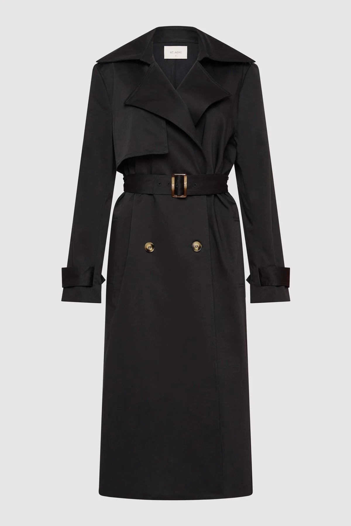 Classic Trench Coat - Black Tie-Waist Belted Drawstring