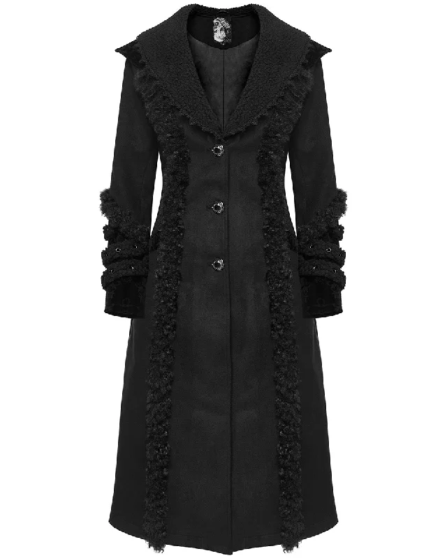 Punk Rave Womens Gothic Winter Fur Trimmed Coat - Extended Size Range Fleece Down Feather