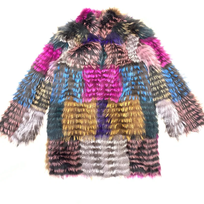 Kashani Ladies 3/4 Multi Color Fox Fur Coat Parka Anorak Hoodie