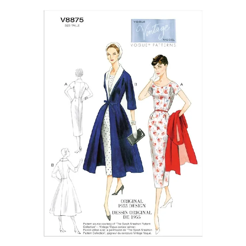 Vogue Pattern V8875 Misses' Dress, Belt, Coat and Detachable Collar Denim Leather Suede