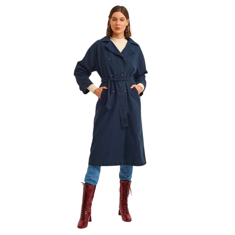 OXXO -  Belted Oversize Trench Coat Chenille Brocade Lace