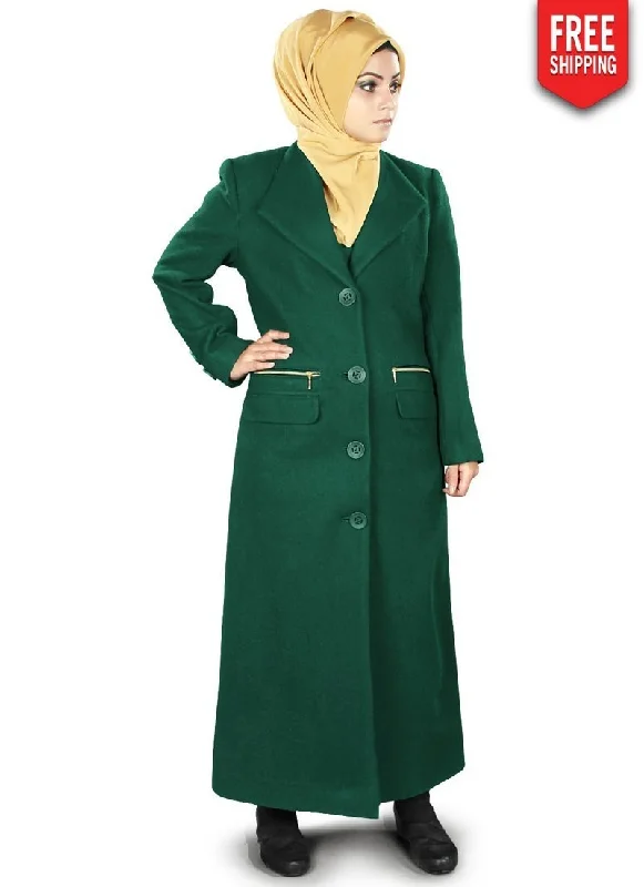 Wadiah Long Coat Green Pleated Ruffled tiered