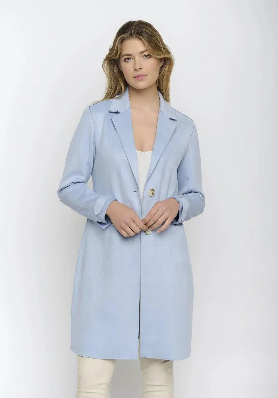 Rino & Pelle Babice Faux Suede Coat, Dusty Blue Buttoned Toggled Snapped