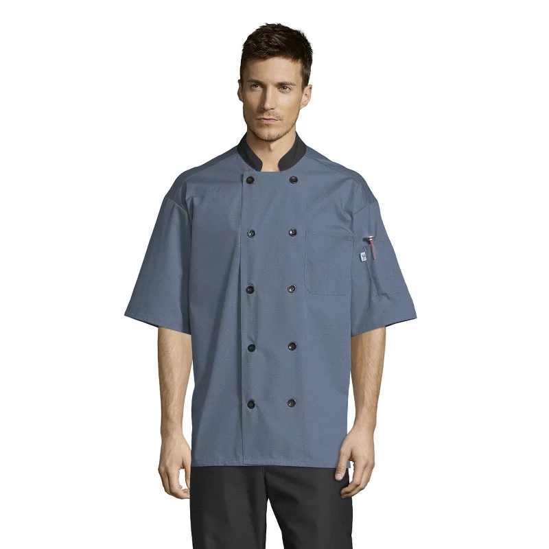 Double Breasted Poplin Chef Coat - Steel Off-the-Shoulder Jacket Double-Breasted Coat Single-Breasted Coat