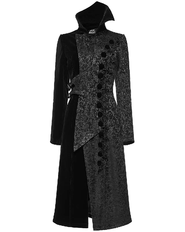 Punk Rave Womens Avant Gothic Asymmetric Velvet Coat Cotton Linen Terry