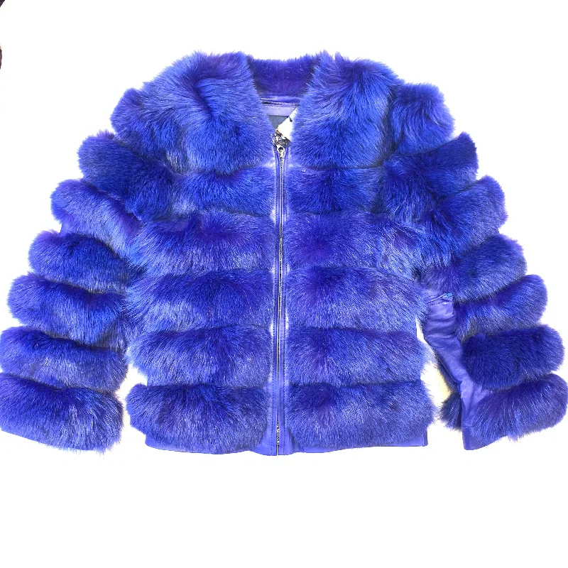 Kashani Ladies Blue Fox Fur Removable Sleeve Fur Coat Bodycon Sheath Shift