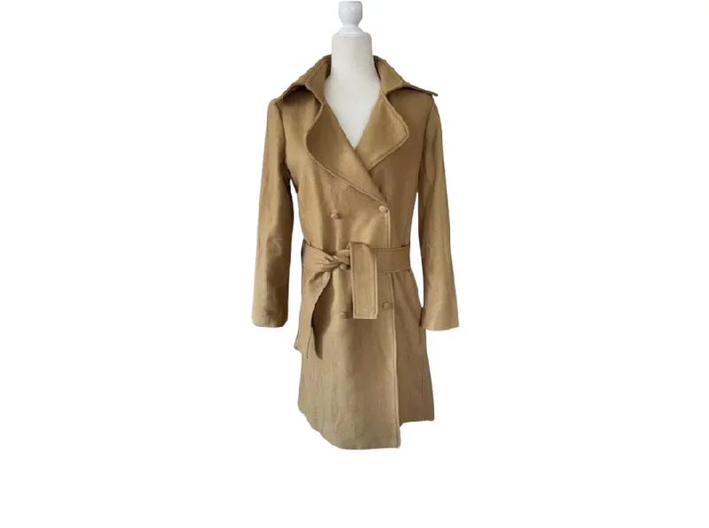 Lamb & Lamb Australia Camel Wool Coat Tie-Waist Belted Drawstring