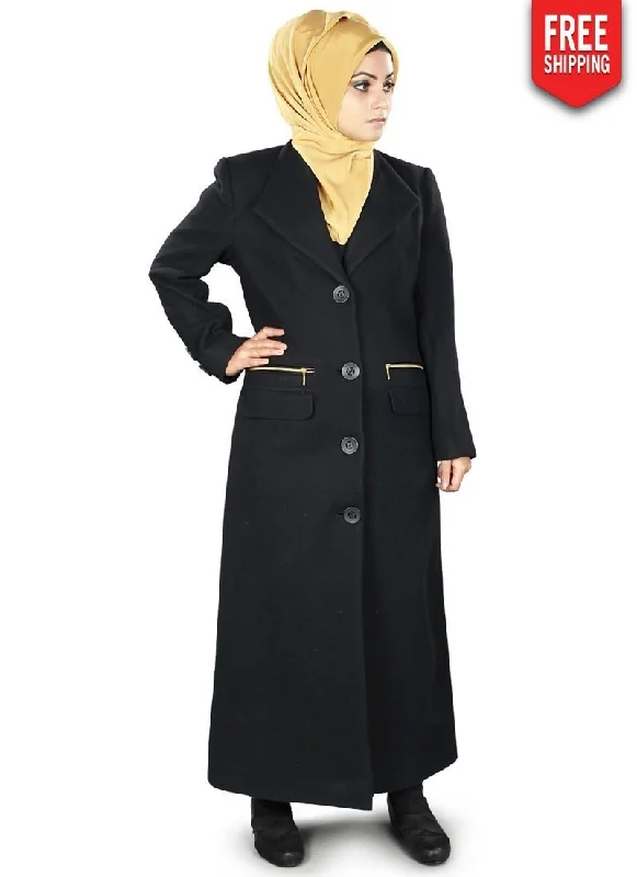 Wadiah Long Coat Black Sequined Lace Ribbed